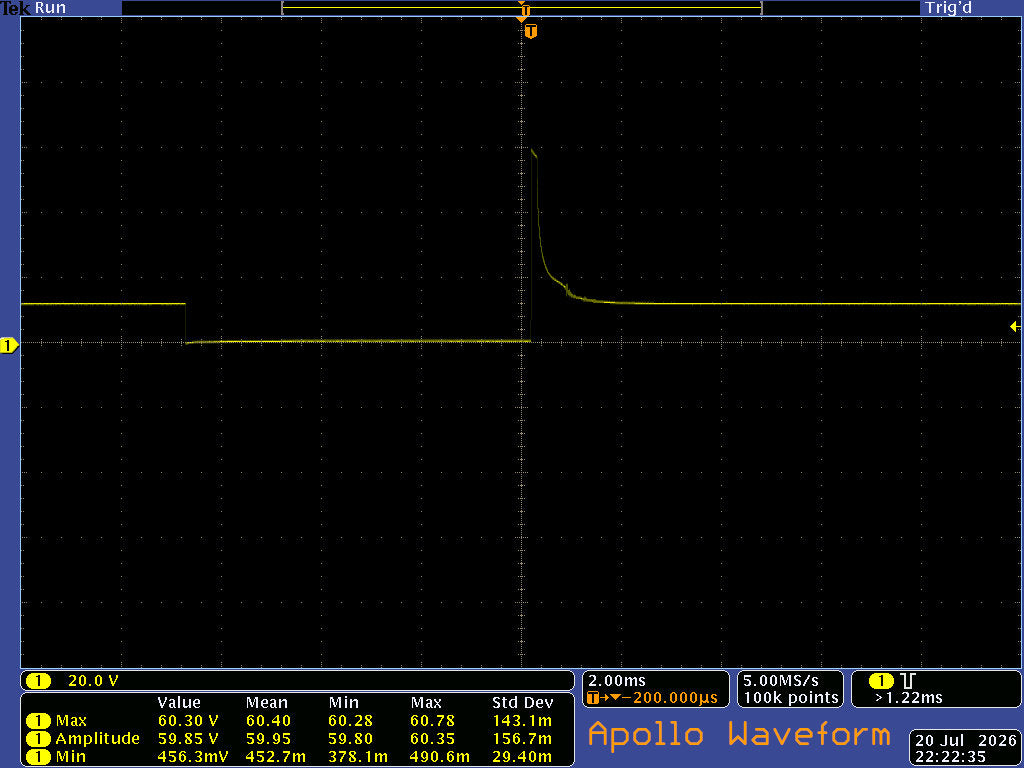 Tektronix phosphor scope showing Apollo Tuning STA460 waveform, driving a high impedance fuel injector.