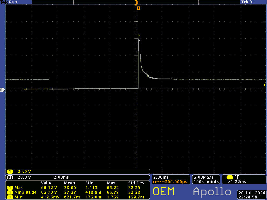 Tektronix phosphor scope showing OEM Sanken vs Apollo Tuning STA460 waveform, driving a high impedance fuel injector.